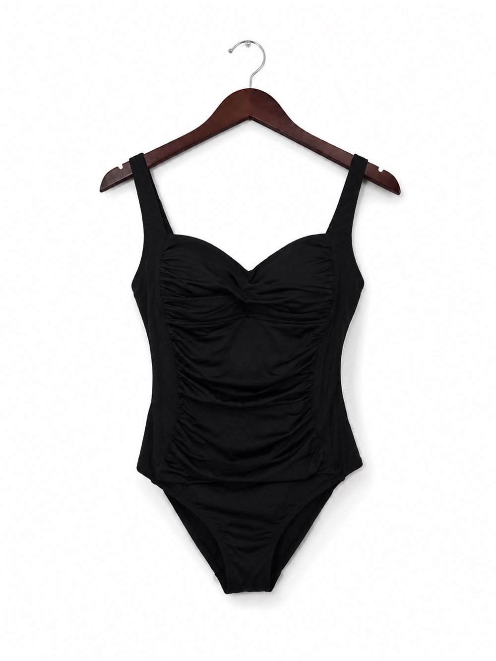 Liz Claiborne Black Ruched One Piece Swimsuit Size 6 Sweetheart Neck Resortwear